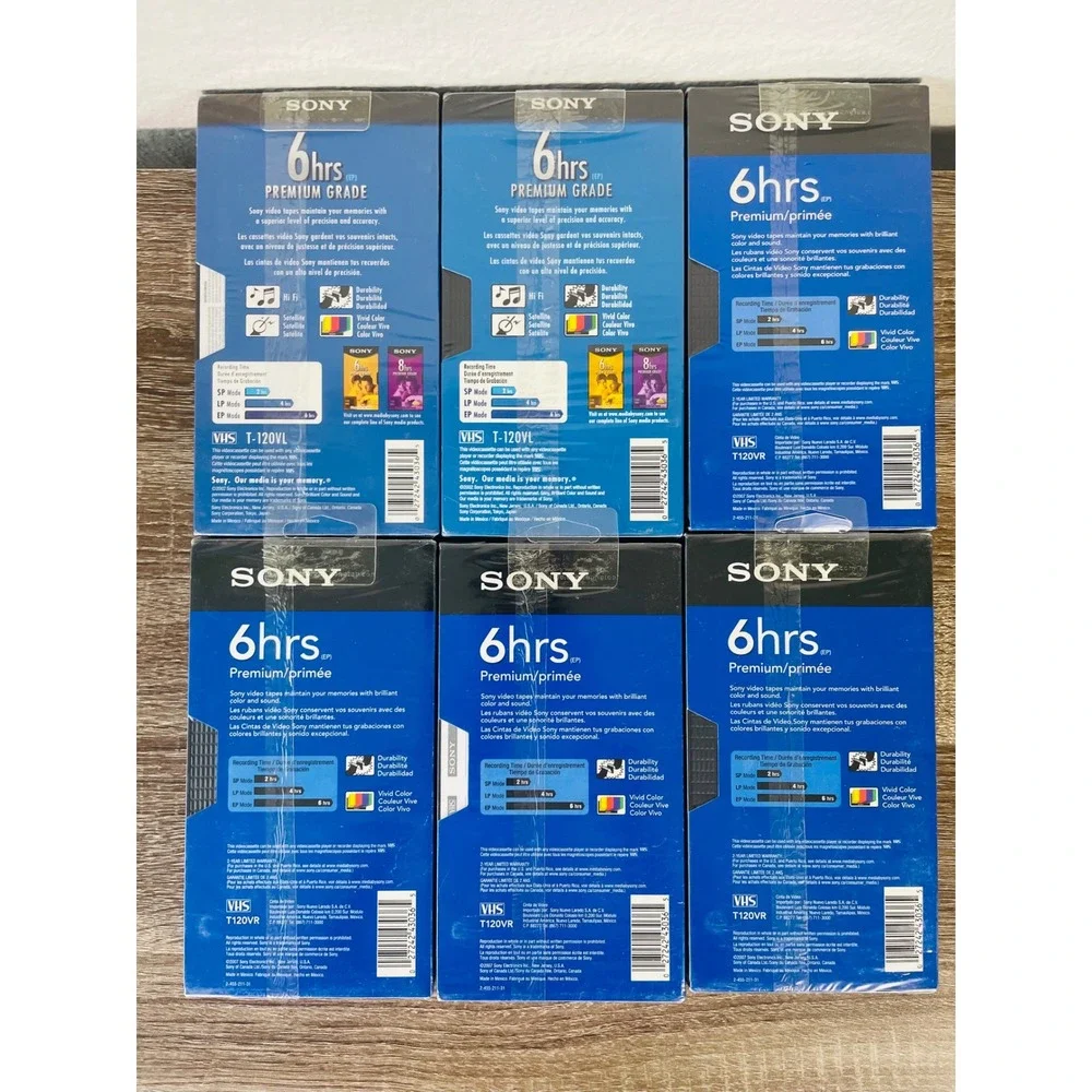 Sony Premium VHS T120 6 Hour Blank Tapes Lot 6 Sealed Recordable‎ Video